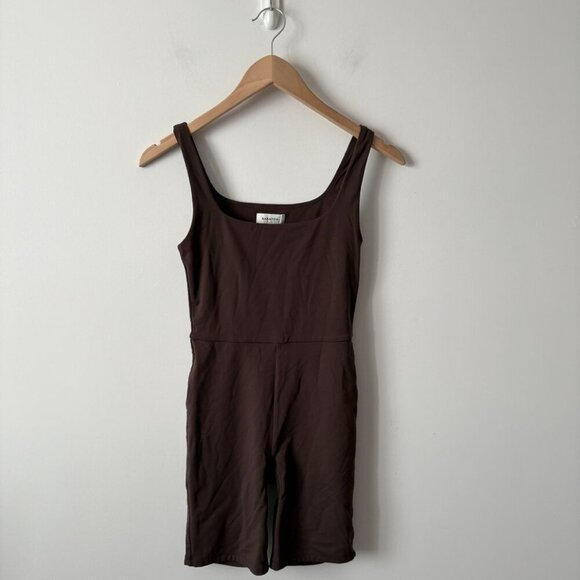 Aritzia Babaton Contour Squareneck Romper Chocolate Brown Size Small - Picture 3 of 6